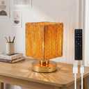 Rattan Table Lamp, 6000mah Battery Operated Table Lamp, Boho Small Desk Lamp, 3 Brightness Dimming for Bedroom Living Room Kids Room Touch Switch, Bulb Included