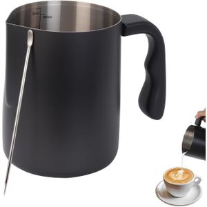 Milk Frothing Pitcher, 32OZ/1000ML Stainless Steel Coffee Frother Cup - Espresso Steaming Pitcher with Latte Art Pen for Barista-Style Coffee Making & Milk Frothing (Black)