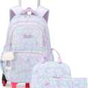 Bansusu 3Pcs Kids Rolling Backpack for Girls with Lunch Bag, Lucky Leaf School Bag Girls Roller Backpack with 6 Wheels, Purple