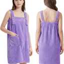 PJGGZ Towel Robe for Women with Straps - Lightweight Absorbent Cozy Bath Wraps for Women After Shower (Light Purple, S/ M)