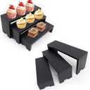 6-Piece Wood Display Risers Set - 2 x 3-Tier Rectangular Stands, Layered Aesthetic Shelves for Cupcakes, Jewelry, Craft Displays, Ideal for Funko Pops (Black)