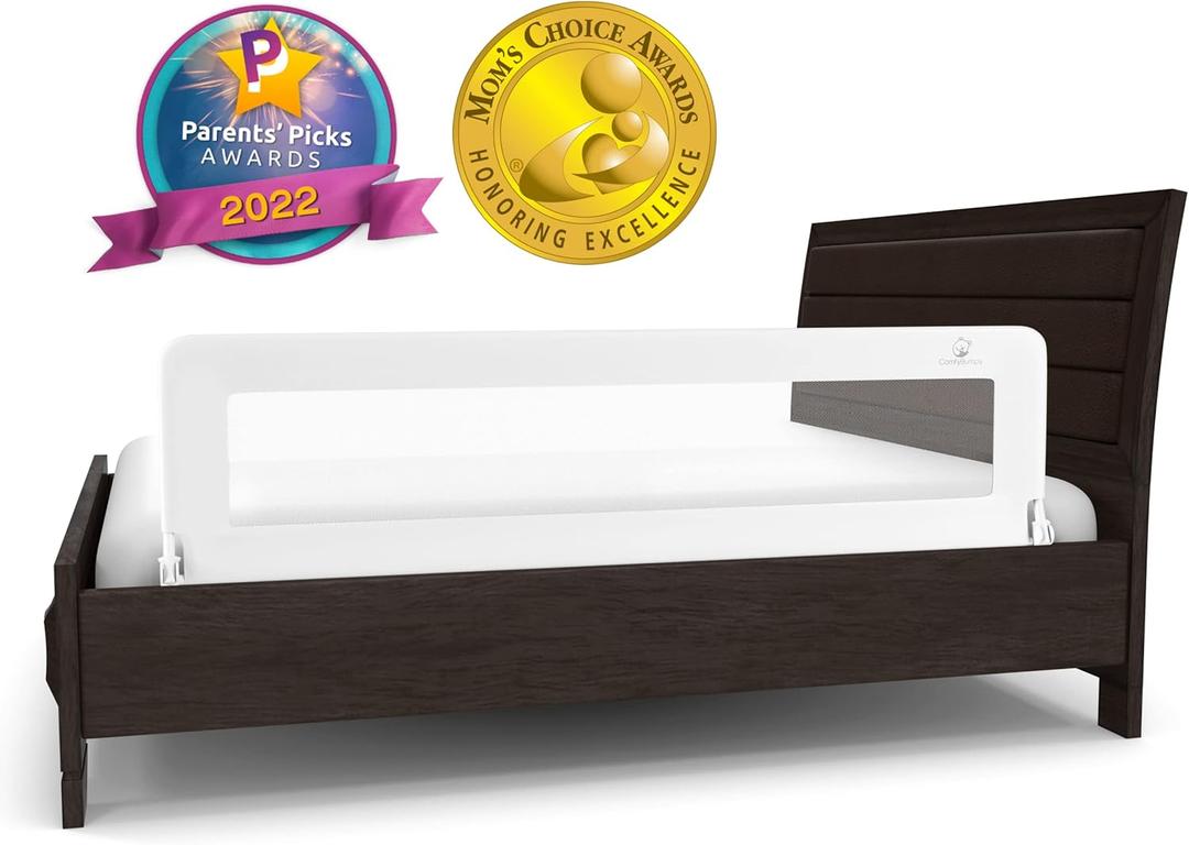 ComfyBumpy 1-Pack Bed Rail for Toddlers 55.5" L x 19.5" H | Toddler Bed Rails for Twin, Full, Queen & King Mattress Size | Swing Down Rail Guard | Mattress Side Rail for Kids | White