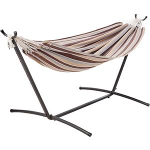 Amazon Basics Double Hammock with 9-Foot Space Saving Steel Stand and Carrying Case, 2 Person, 450 lb Capacity, Cream Wave, 110" x 47" x 43"