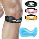 Healrecux Silicone Patellar Tendon Support Strap, Adjustable Non-Slip Patella Band Stabilizer Knee Brace for Jumpers Knee, Tendonitis, Basketball, Volleyball, Squats, Black