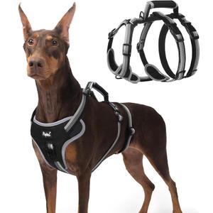 PUPTECK Escape Proof Dog Harness with Padded Handle, No Pull Pet Vest Harness Durable Reflective for Medium Large Dogs Walking Training and Running (Black, Large)