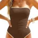 Holipick Women Tummy Control One Piece Swimsuits Strapless Bandeau Bathing Suits Slimming Halter Swimwear, Brown XL