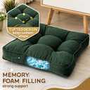 Floor Pillow Set of 2, Memory Foam Floor Cushions for Adults, Large Meditation Pillow for Sitting, 22 x 22 Inches (Square | Dark Green)