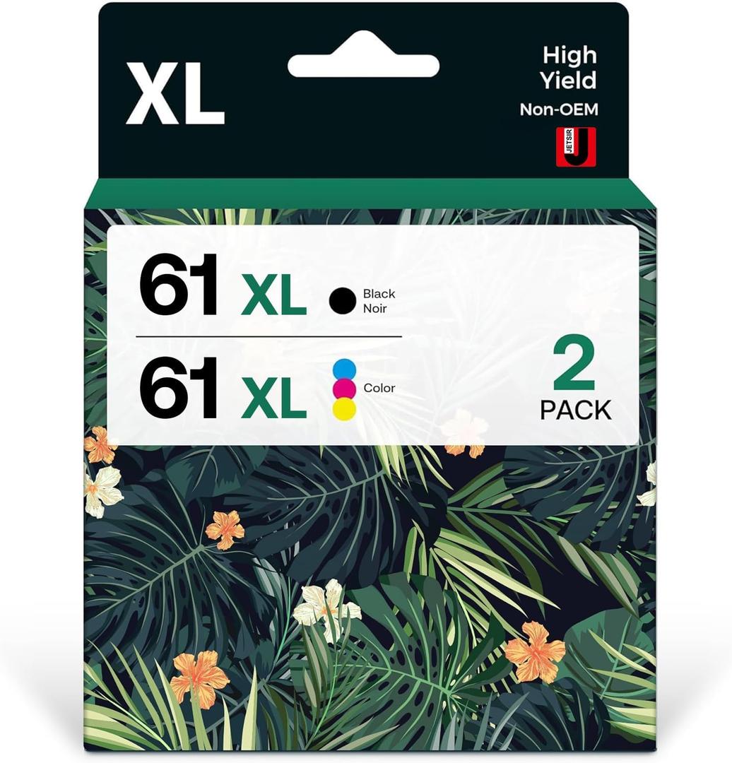 61XL Ink Cartridge Combo Pack Remanufactured for HP Ink 61XL Work with HP61 Envy 4500 5530 4502 5535 OfficeJet 4630 4635 4610 2620 DeskJet 1000 1010 1512 2540 Printer(Black, Tri-Color)