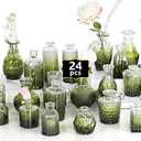 Mini Bud Vases As Wedding Centerpieces for Tables,Clear Bud Vases for Flowers,Small Flower Vases Suitable for Birthday Party,Anniversary,Wedding Reception,Baby Shower (Dark Green, 24PCS)