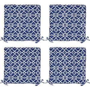 4 Pack Patio Cushion Covers Replacement, Washable Outdoor Cushion Covers Replacement with Zipper, Waterproof Outdoor Couch Cushion Slipcovers for Patio Furniture, Ikat Grid Print, 18.9"D×18.9"W×3.15"H
