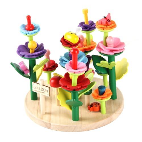 Wooden Flower Garden Building Toys for Kids, STEM Educational Activity Preschool Kit Gift for Boys Girls Age 3 4 5 6 7 Years Old, Stacking Game for Toddlers Build a Bouquet Pretend Play Set
