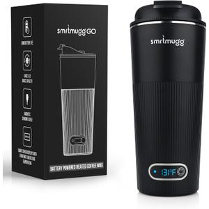 GO Heated Coffee Mug, Travel Mug, 13.5 OZ. Smart Mug, Battery Powered Heated Coffee Mug, Great for Coffee and Tea, Snap on Magnetic Charging Cord, New and Improved (Black)