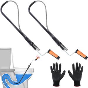 Dreyoo 3 FT Toilet Snake Drain Clog Remover with Gloves,2 Set | Rust Proof Snake for Toilet, Flexible Closet Auger with Scratch Free Sleeve, for Unclogging Bathroom, Sinks, Kitchen, Sewers