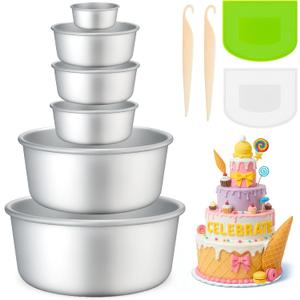 Juome 6Pcs Round Cake Pans Set of 2, 4, 6, 8 Inch - Non-stick Leakproof Cheesecake Baking Pan with Removable Bottom, Anodized Aluminum Smash Cake Pan for Even Baking Chiffon Cake Mold