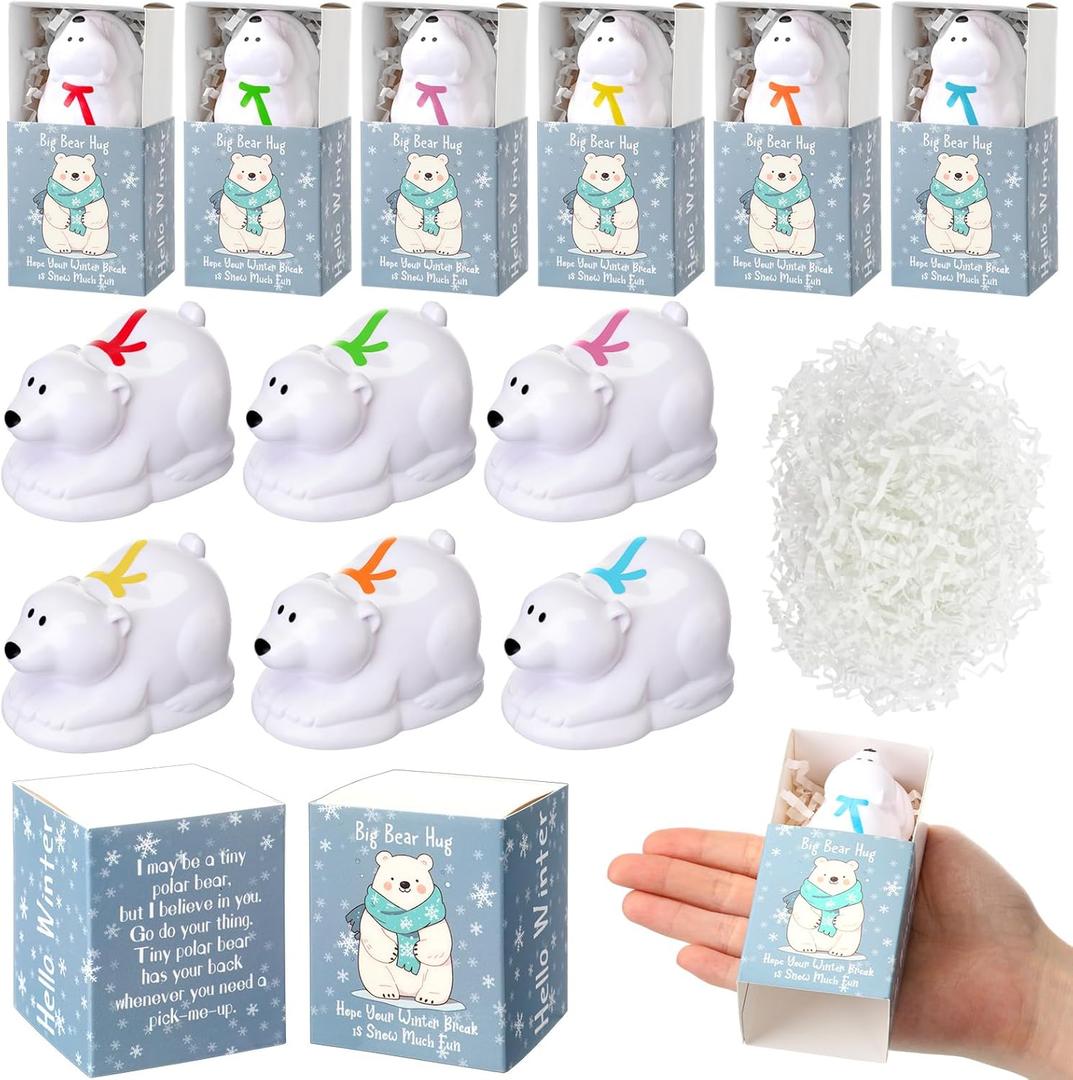 Soulchen 30 Sets Small Mini Christmas Positive Gifts for Coworkers Employee Bulk Xmas Pull Back Cars Toys Office Thank You Support Boxes Christmas Holiday Party Favors (Polar Bears)