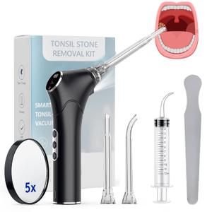 Electronic Vacuum Tonsil Stone Remover - Tonsil Stone Removal Kit with Built-in LED Light & 3 Suction Mode