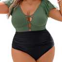 Blooming Jelly Women's Plus Size One Piece Swimsuit Tummy Control Bathing Suits Maternity Curvy Swimwear 2026(Black and Army Green,X-Large)