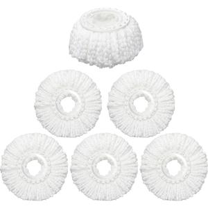 6 Pack Mop Head Replacement, Spin Mop Replacememt Head for 6-6.3 Inch Spin Mop Heads, Microfiber Mop Head Compatible with Hurrican Casabela Mopnad, Household Cleaning Tools, Commercial Mop Head (Six, White)
