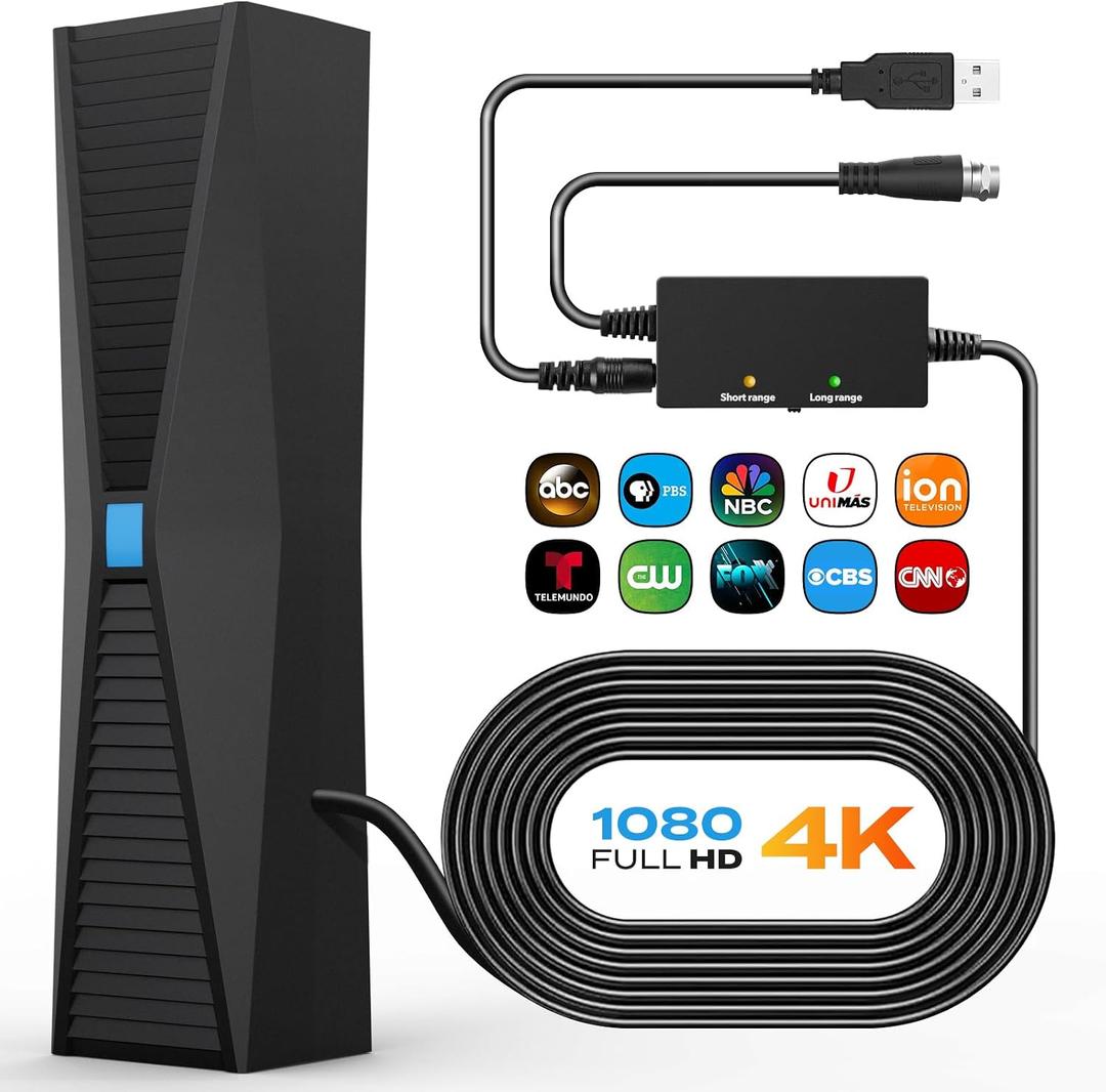 2025 Antenna for smart TV, Long Range TV Antenna Indoor/Outdoor with 360 Signal Booster, Digital TV Antenna for Local Channels, Supports All Smart/Old TVs and 4K 1080P VHF UHF