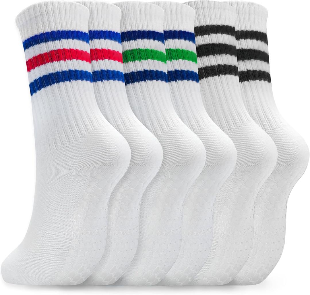 2 x Pilates Socks for Women Non Slip, Cotton Crew Grippy Yoga Socks with Grips for Maternity Hospital Workout, 3 Pairs