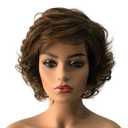 Wiginway Curly Wavy Wig Synthetic Hairpiece for Women Natural Style Medium Golden Brown Full Wigs 8 Inch (#2-30 Light Brown)