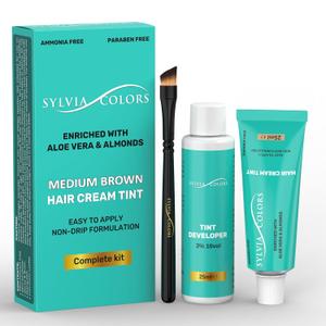 Professional Tint Kit Semi-Permanent 40 Applications Lasts 4-6 Weeks Spot Coloring Set Waterproof (Medium Brown, 25 ML) (0.85 Fl Oz (Pack of 1))