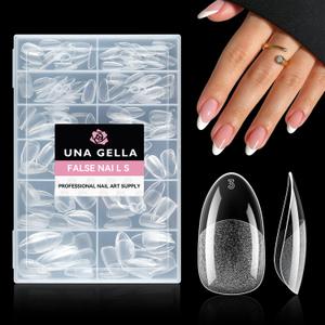 UNA GELLA Medium Oval Fake Nails Pre-shape 216pcs Round Gel Nail Tips Press on Nails for Full Cover Acrylic Round Oval Full Nails False Nails 12 Sizes False Soft Gel Tips