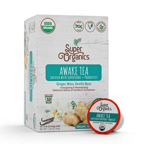 Super Organics Awake Black Tea Pods With Superfoods & Probiotics Keurig K-Cup Compatible Energy, Revitalizing, Refreshing Tea USDA Certified Organic, Vegan, Non-GMO, Natural & Delicious, 10ct
