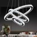 Buccleuch Modern Crystal Chandelier, Dimmable LED Pendant Light Fixture 3-Ring Adjustable Stainless Steel Ceiling Light, Silver Crystal Chandeliers for Dining Room, Bedroom, Living Room - ETL Listed