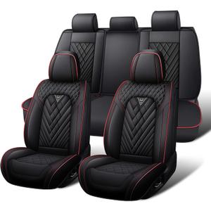 Car Seat Covers Full Set for Subaru Forester 2000-2026, Waterproof Nappa Leather Car Seat Cover, Full Coverage Car Seat Covers Sets(5 Seats/Black Red)