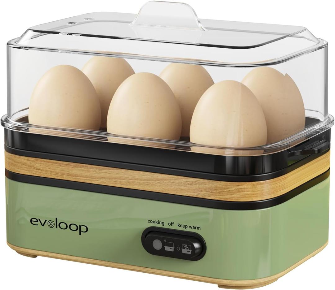 Evoloop Rapid Egg Cooker Electric 6 Eggs Capacity, Soft, Medium, Hard Boiled, Poacher, Omelet Maker Egg Poacher With Auto Shut-Off, BPA Free (Green)