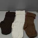 steo spce 3 Pack Farmhouse Christmas Stockings – Large 18” Rustic Boho Vintage Cable Knit Holiday Stockings in Brown and White Neutral Tones for Fireplace Mantel Hanging Family Décor