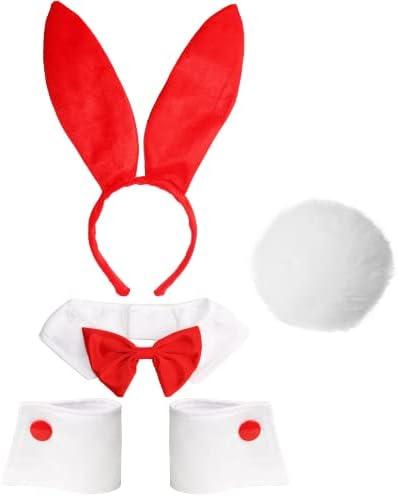 Bunny Costume Set - Rabbit Ears Headband, Bow Tie, Cuff and Tail Accessories Kit