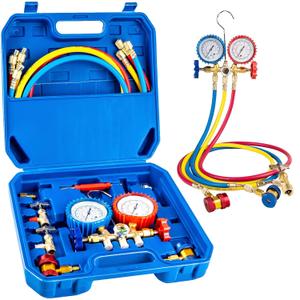 Luney 3 Way AC Gauges Set, AC Manifold Gauge Set for R134a R12 R22 R502 Refrigerant with 4FT Flameproof Hoses & Adapter, Puncturing & Self Sealing Can Tap Freon Charge Kit()