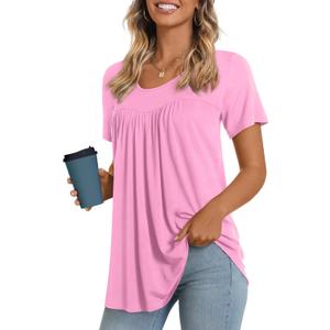 LONGYUAN Womens Tunic Tops 2025 Short Sleeve Shirts Summer Casual Tee Comfy Blouses (3X-Large, Pink)