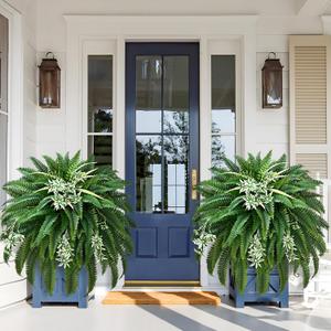 Livole 2 Pcs 60" 2-in-1 Fake Ferns with Spider Plant, Artificial Ferns for Outdoors Large Faux Boston Fern with 118 Branches Realistic UV Resistant for Planter Indoor Home Garden Porch Hanging Decor