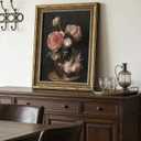 Gold Framed Vintage Dark Floral Canvas Wall Art, Retro Pink Peony Still Life Picture Wall Decor, Moody Flower Painting Print Artwork, for Living Room, Bedroom, Home Decoration 16x24in