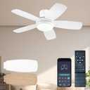 KNUN 42 Inch Ceiling Fan with Light and Remote/App Control, Low Profile Ceiling Fans with Lights,Flush Mount, Double-sided Blades, 3CCT, Dimmable, Noiseless, white Ceiling Fan for Indoor/Outdoor Use