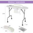AGESISI Portable Manicure Table Foldable Nail Desk with Charging Station & Dust Collector Professional Nail Tech Table for Technician Spa Salon Workstation, Wrist Pad, 4 Lockable Wheels, White Marbled