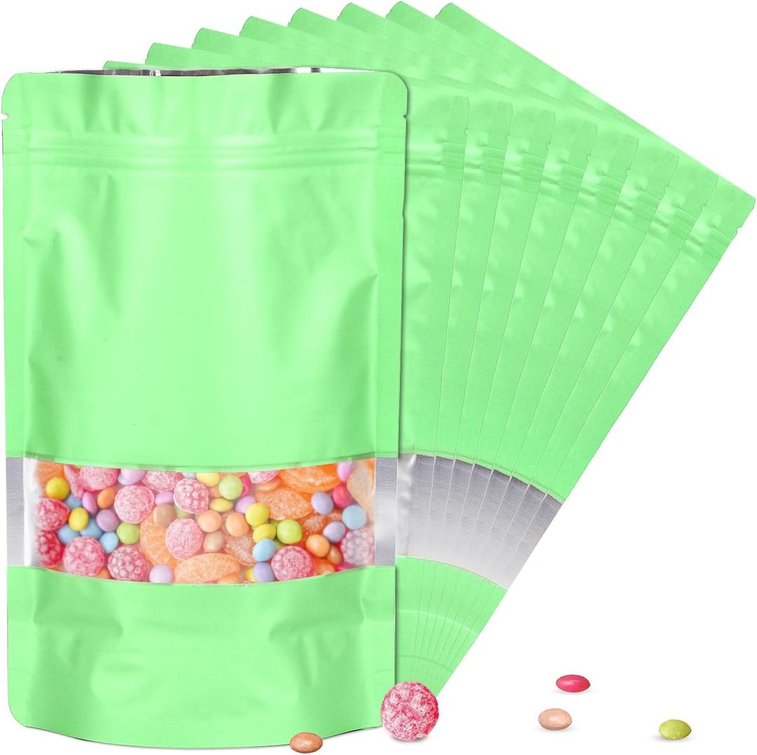 120pcs 5.5"x7.8" Mylar Bags for Food Storage, Smell Proof Bag with Matte Window Resealable Food Storage Bags for Small Business, Stand-up Foil Pouch Packaging Freeze Dried Candy Bag (Light Green)