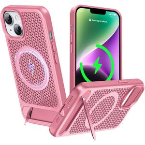 for Magnetic Heat Dissipation case for iPhone 14 Plus,for MagSafe,Coolingf Drop Protection,Adjustable Kickstand case,Ice Armour Cool Matte Material-Rose Pink