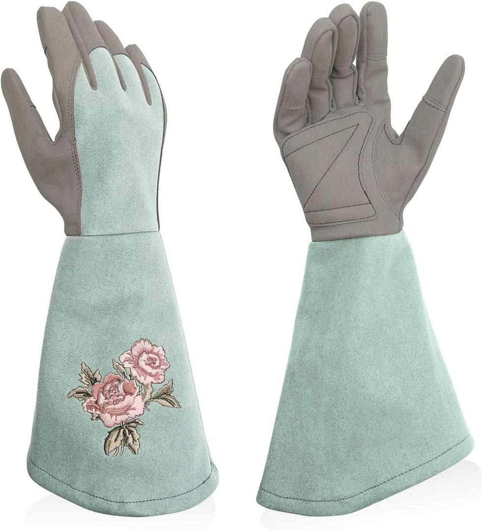 Rose Pruning Gloves Thorn Resistant, Embroidery Gardening Gloves with Extra Long Forearm Protection (Medium (Pack of 1), Green)