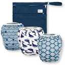 Nora's Nursery Reusable Swim Diapers and Wet Bag - One Size Fully Adjustable - Big Splash Unisex 3 Pack with Wet Bag