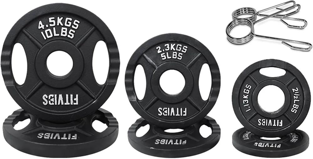 Fitvids Olympic 2-Inch Cast Iron Plate Weight Plate for Strength Training and Weightlifting, Two Hole Style, 35LB Set