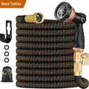75 ft Expandable Garden Hose - Kink Free Flexible Water Hose with Thumb-Controlled 10-Function Nozzle, 3/4 Solid Brass Connectors, Retractable Latex Core - Lightweight Expanding Hose