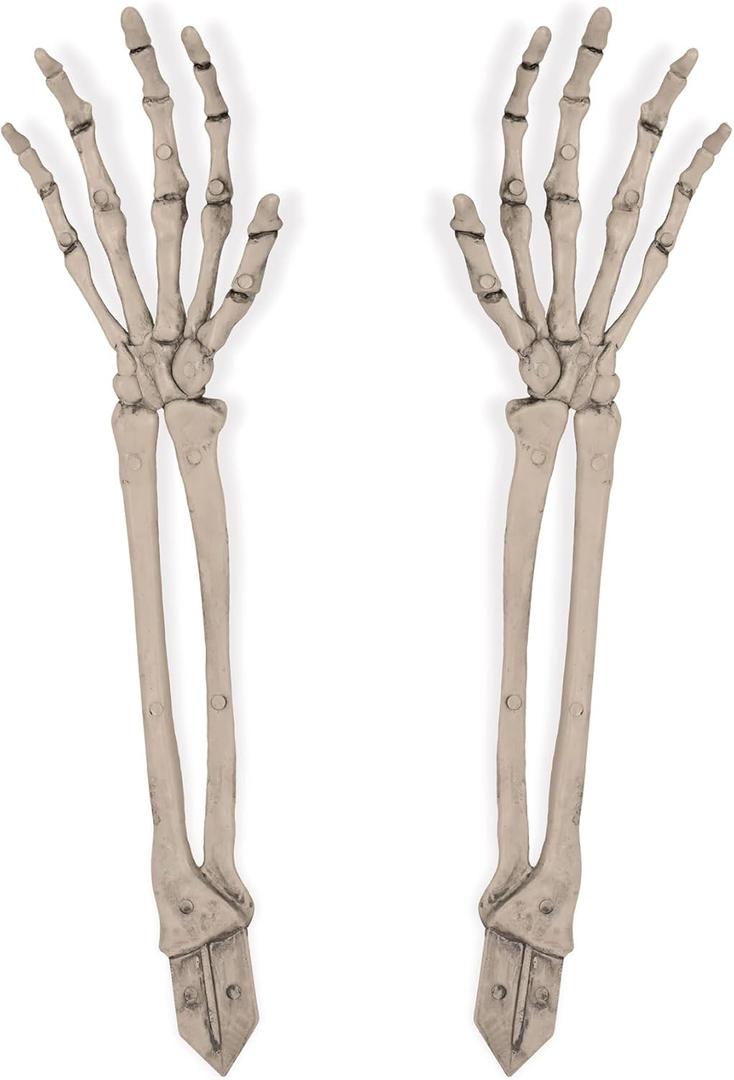 Beistle 2 Piece 17.5" Spooky Theme Plastic Skeleton Hand Yard Stakes, Scary Halloween Lawn Decorations, Celebrating With You Since 1900