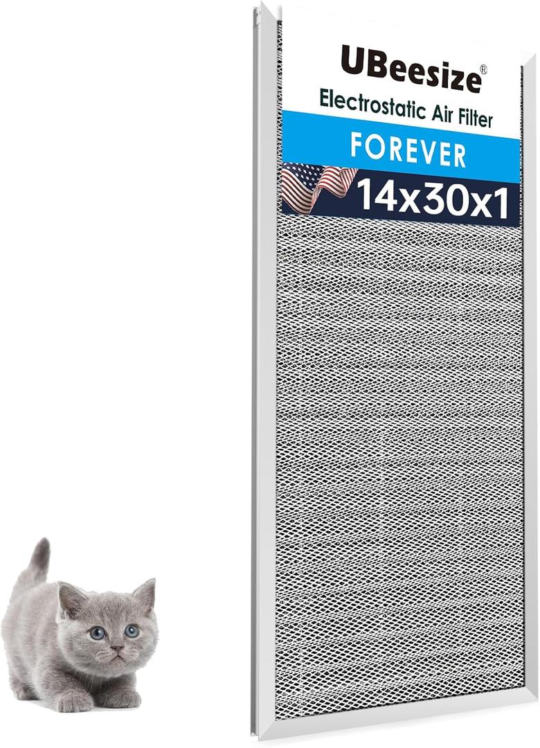 UBeesize 14x30x1 Reusable Electrostatic Air Filter HVAC AC Furnace Filter,MERV 8,Washable, Lasts a Lifetime,Permanent Air Filter,Breathe Fresher,Home And Office(Actual Size:13.5x29.65x0.82 Inch)