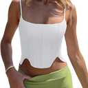 REORIA Women's Sexy Square Neck Trendy Sleeveless Adjustable Spaghetti Strap Corset Tank Crop Tops (White), S