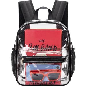 MAY TREE Clear Backpack for Stadium Events, 12x11x5 Inches Small Clear Backpack for Concert Festival Sports Outdoor - Black