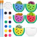 Pasimy 6 Set Ceramics to Paint DIY Ceramic Succulent Planter Pots Paint Your Own Flower Pots Craft Kit Unpainted Bisque Flowerpot with Brush Palette for Family Activity Holiday Gifts(Watermelon)